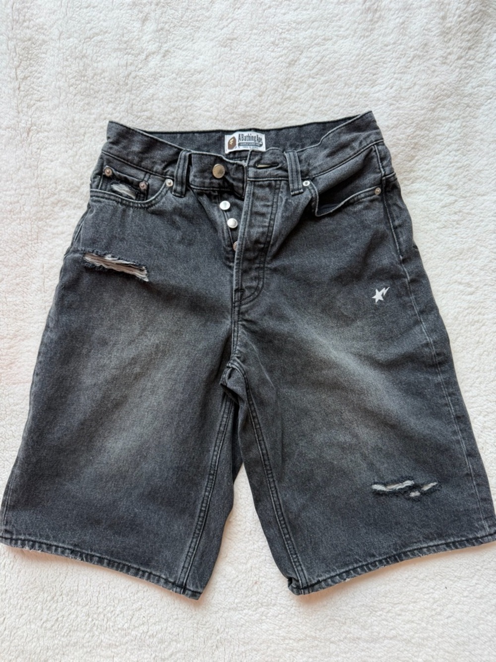 BAPE Japan vintage Black Denim Shorts with Small White Star Detail